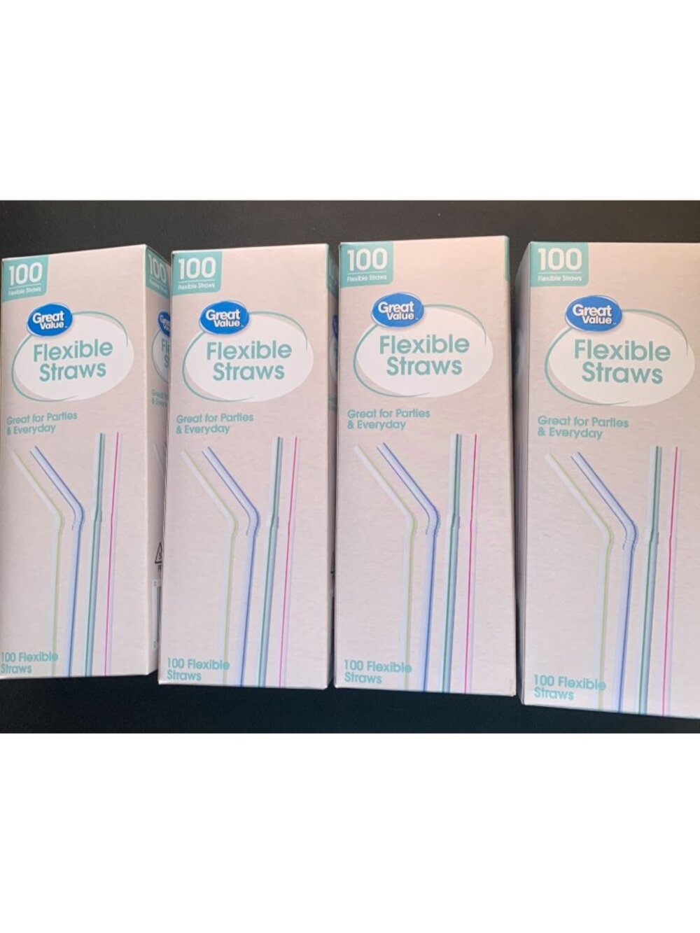 Great Value Flexible Straws 100 Count Party & Everyday Use 4 Boxes
